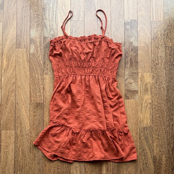 Rust Orange Ruffled Mini Dress - Picture 2 of 4